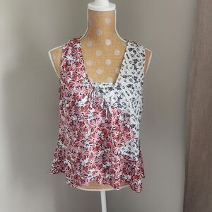 CAbi Pink and White Floral Mixed-Print Sleeveless Tank